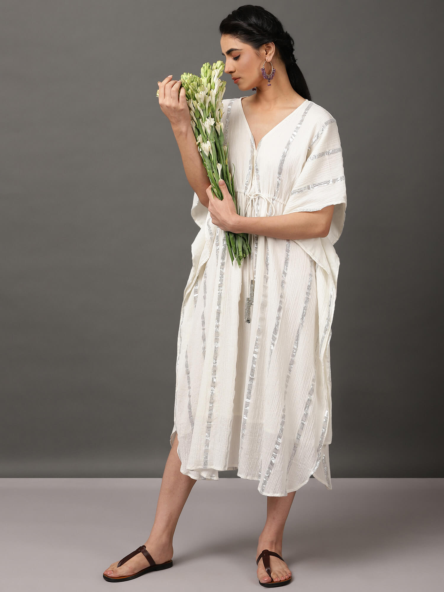 【新品タグ付】現行品 CFCL POTTERY KAFTAN DRESS 白 CFCL - ワンピース/pottery kaftan 3 -light grey glitter- 22aw