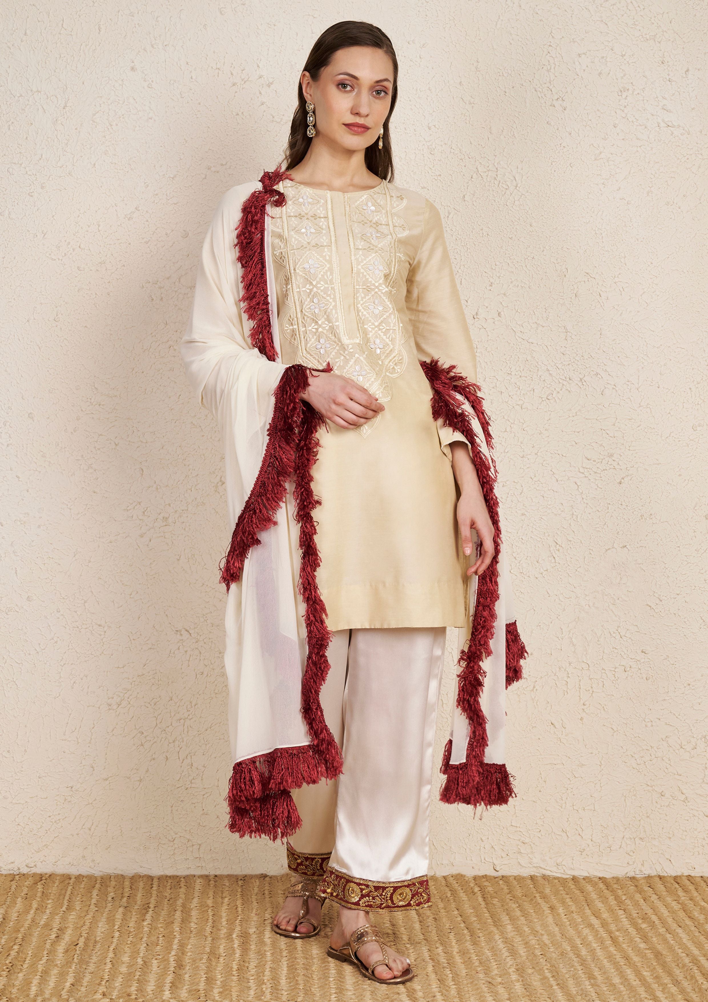 Ivory PST Kurta Set with Satin Pants