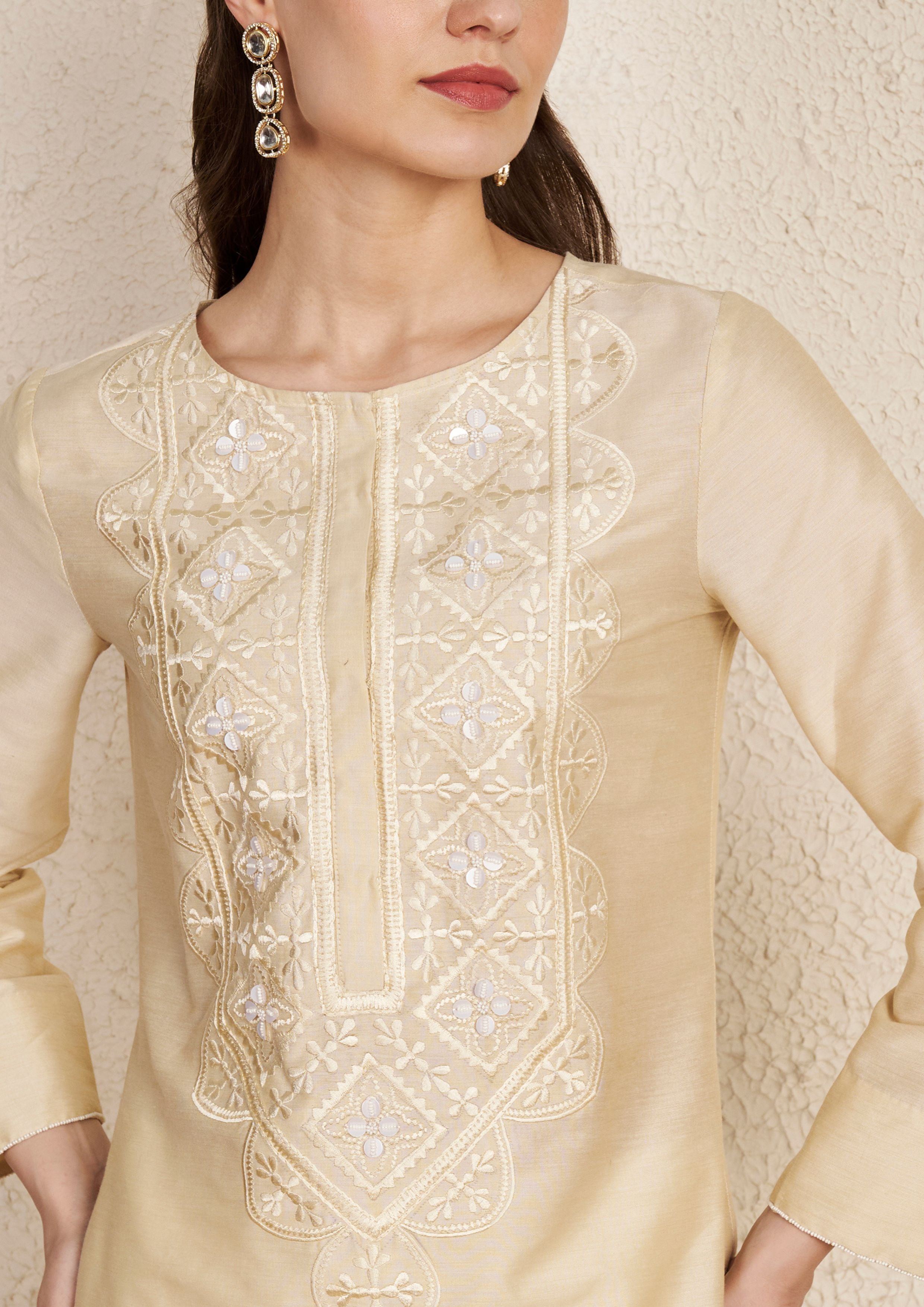Ivory PST Kurta Set with Satin Pants