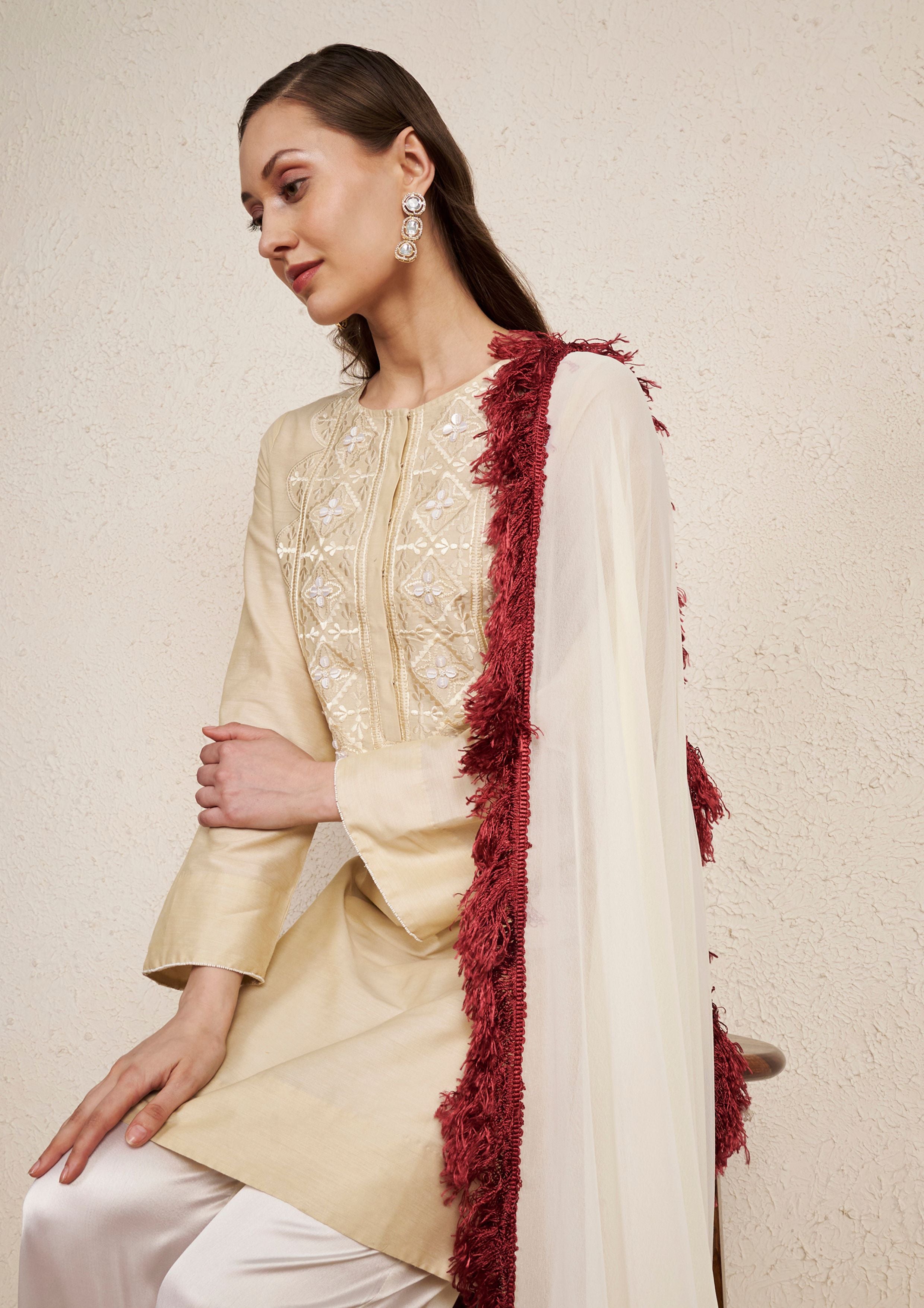 Ivory PST Kurta Set with Satin Pants