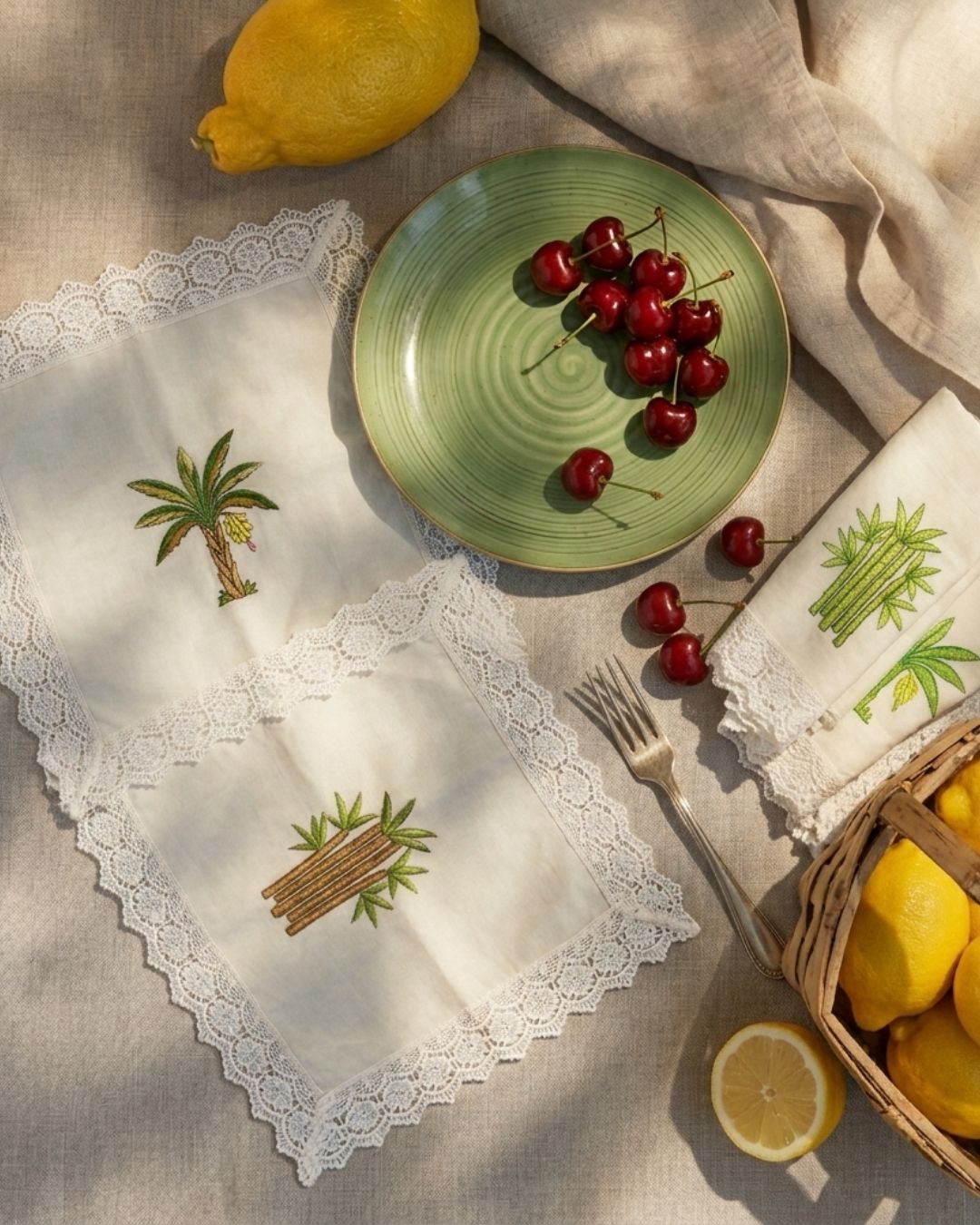 Loom & Leaf Embroidered Lace Napkins (set of 4)