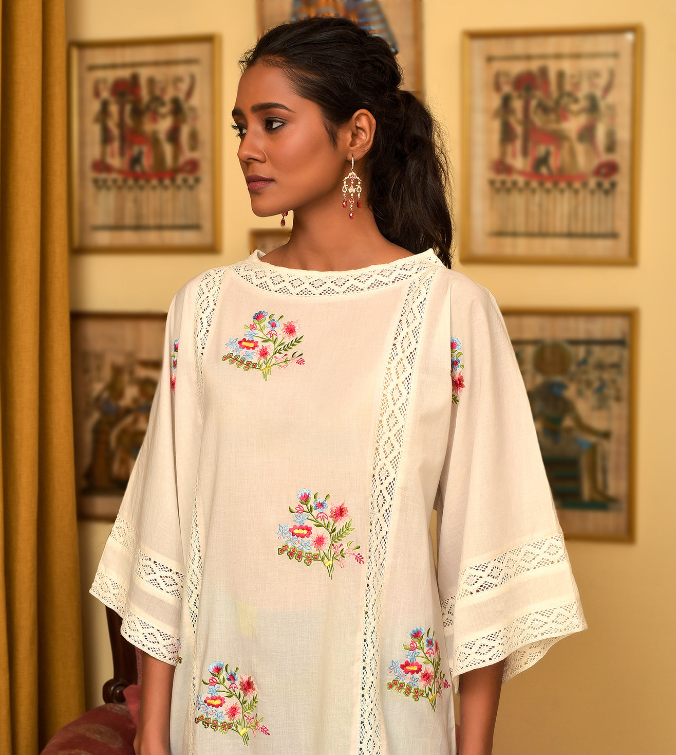 Raass Off-White Cotton Kurta with Checkered Pant Set