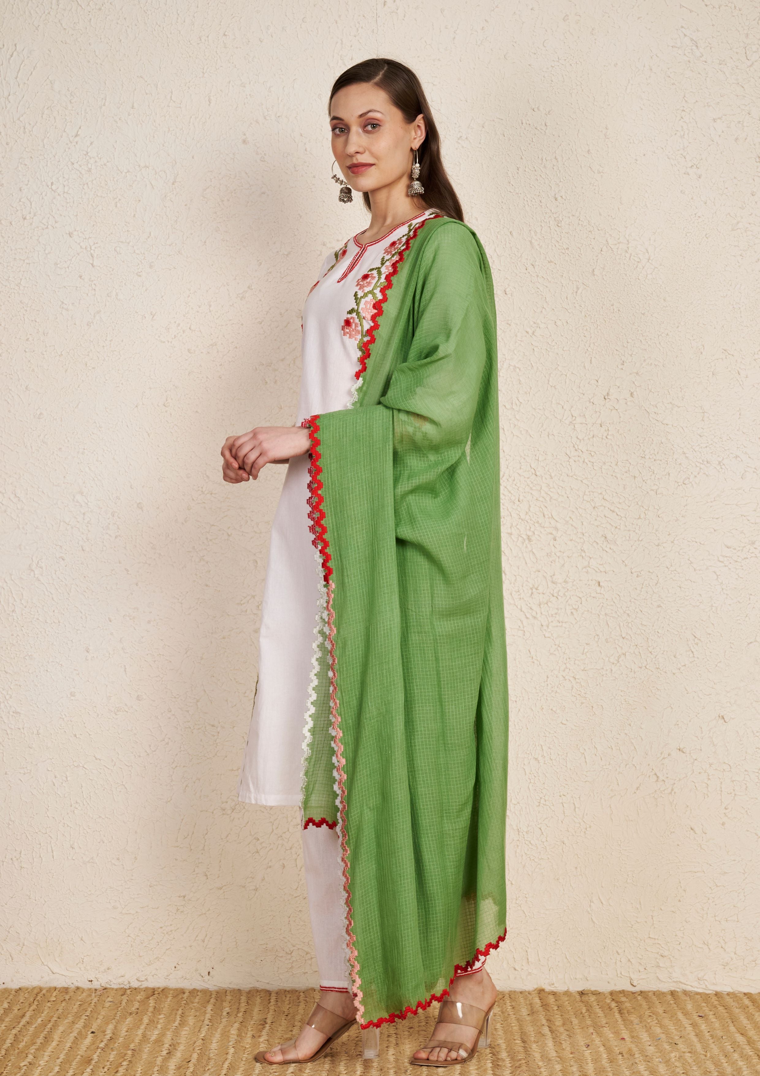 Ivory Floral Embroidered Kurta Set