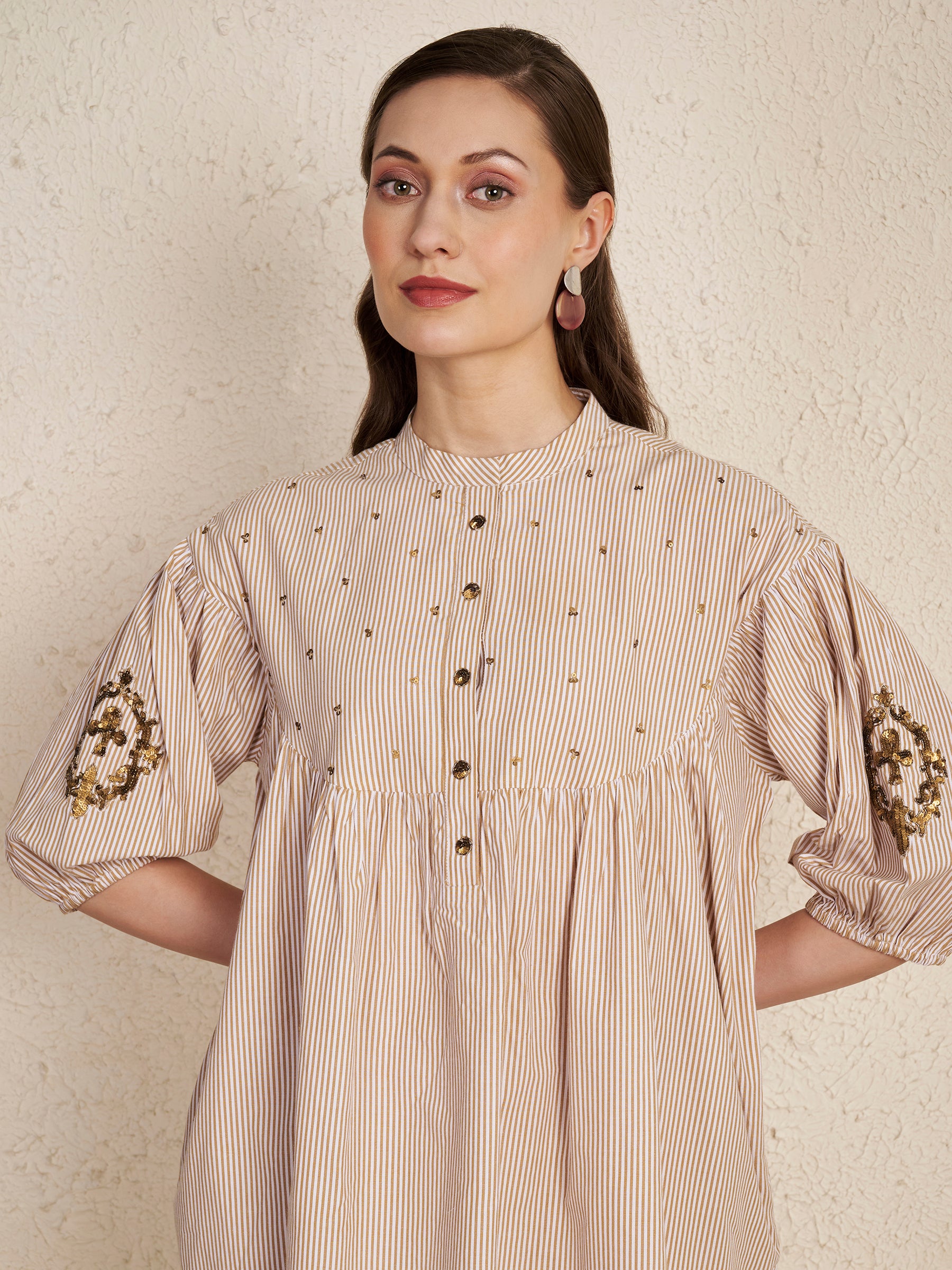 Beige Latte Stripes Cotton Kurta Set