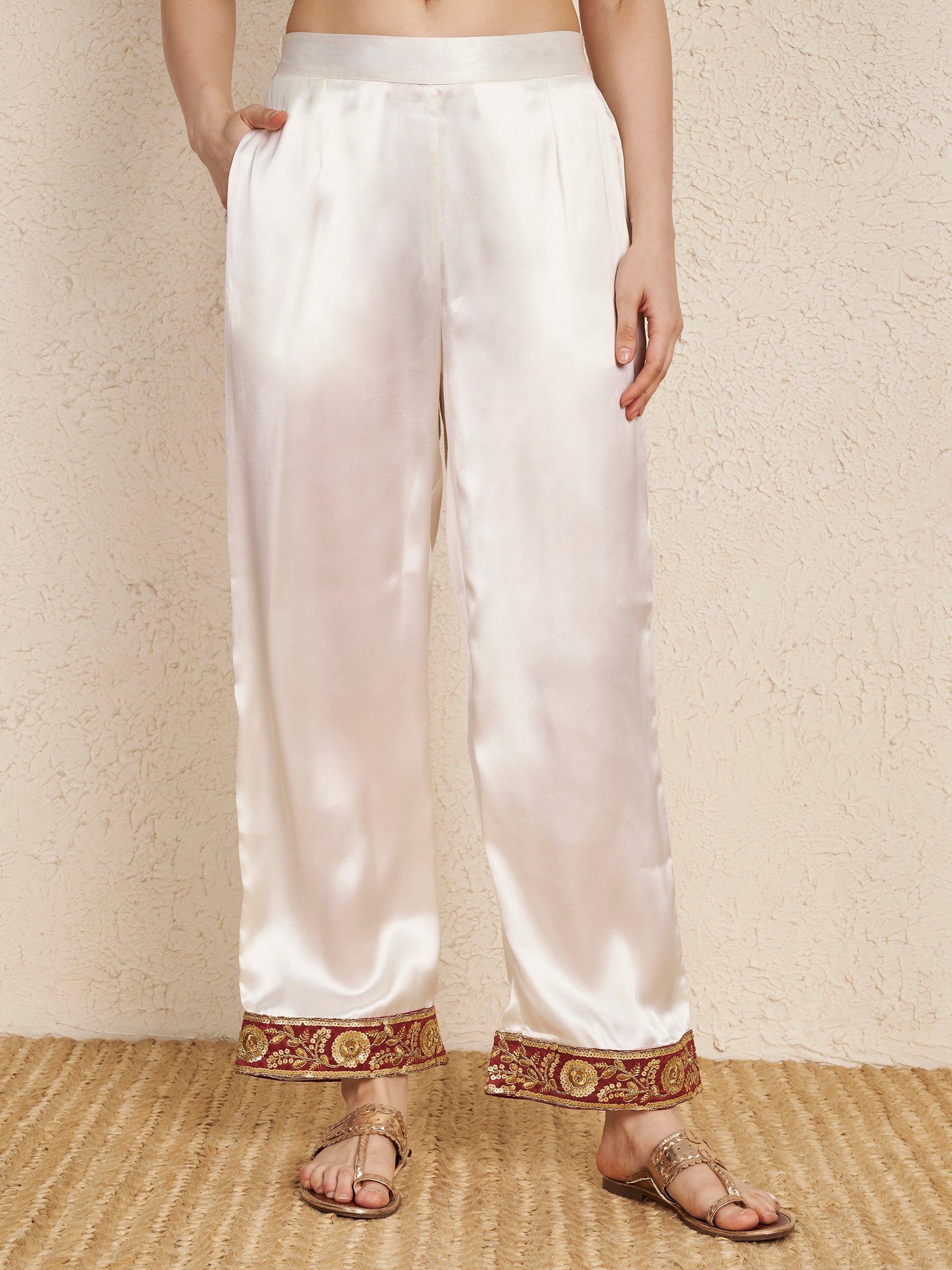Ivory PST Kurta Set with Satin Pants
