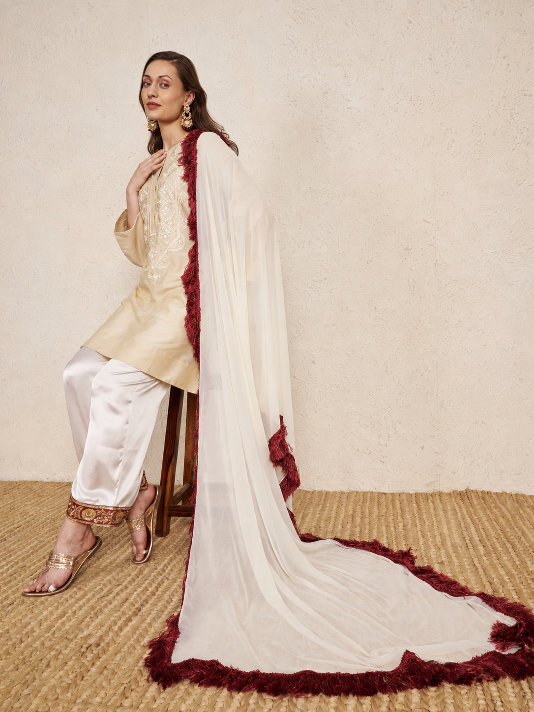 Ivory PST Kurta Set with Satin Pants
