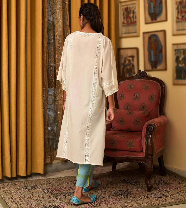 Off white pretty kurta with checkered pant set