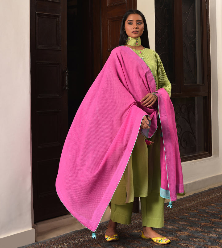 Pastel Madeow Khadi Pleated A-line kurta set