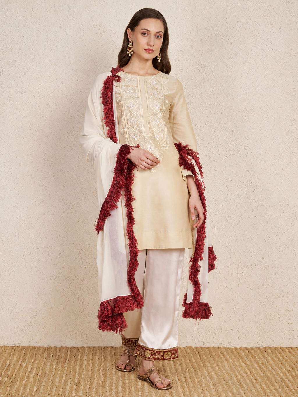 Ivory PST Kurta Set with Satin Pants