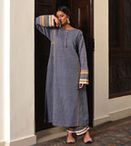 Raass Indigo Blue Embroidered Handwoven Cotton Kurta with Pant Set