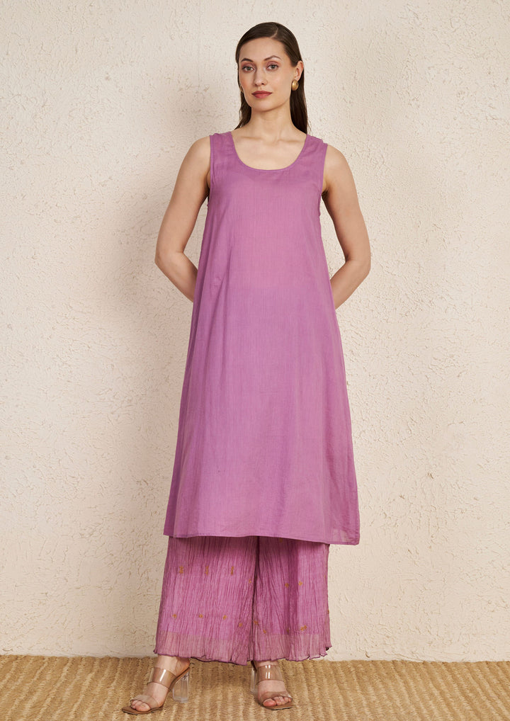 Lavender Chanderi Loose Kurta with Silk Hand Embroidery
