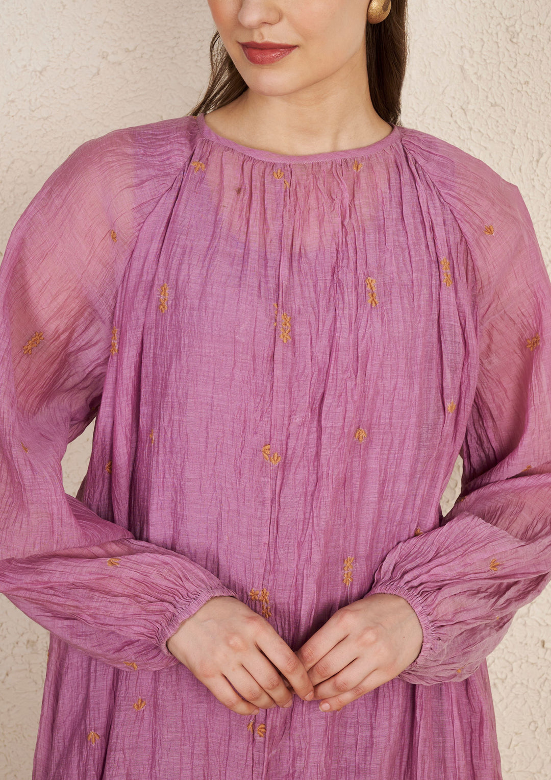 Lavender Chanderi Loose Kurta with Silk Hand Embroidery