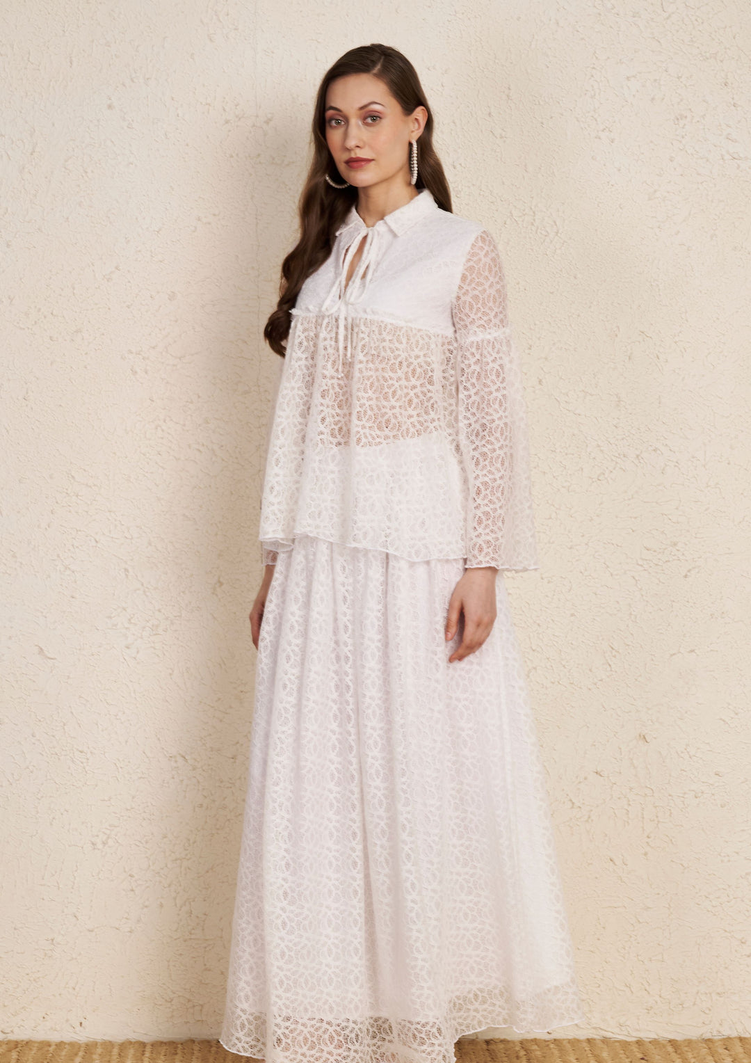White Lace Top & Flared Skirt for Women | Summer Ethnic Wear Nuhh White Lace Top & Flared Skirt for Women | Summer Ethnic Wear Nuhh