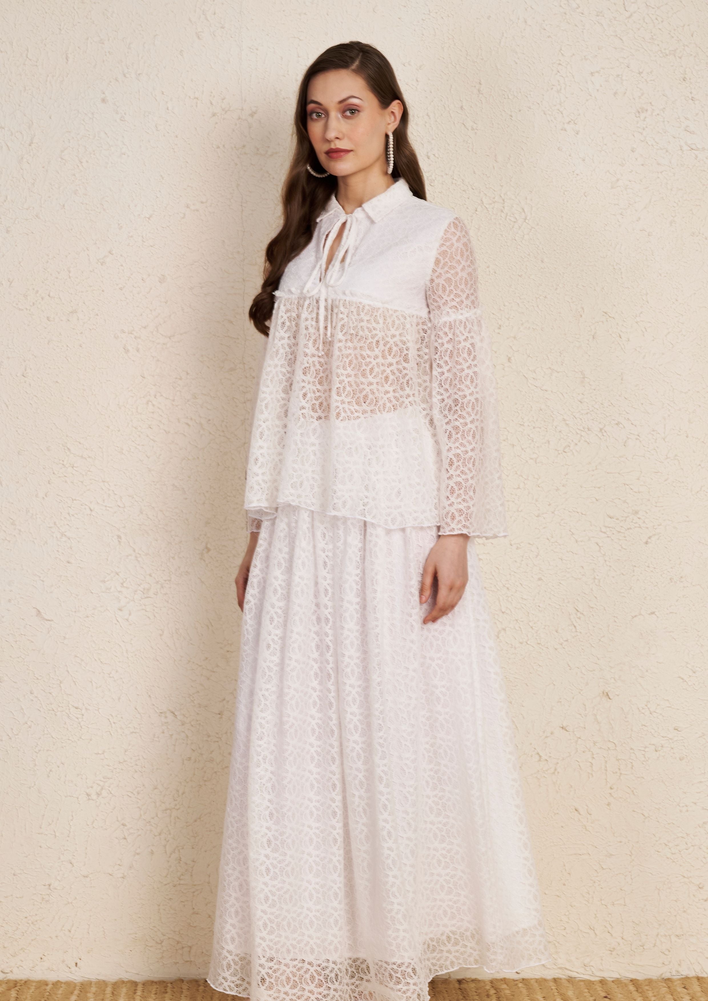 White Lace Top & Flared Skirt