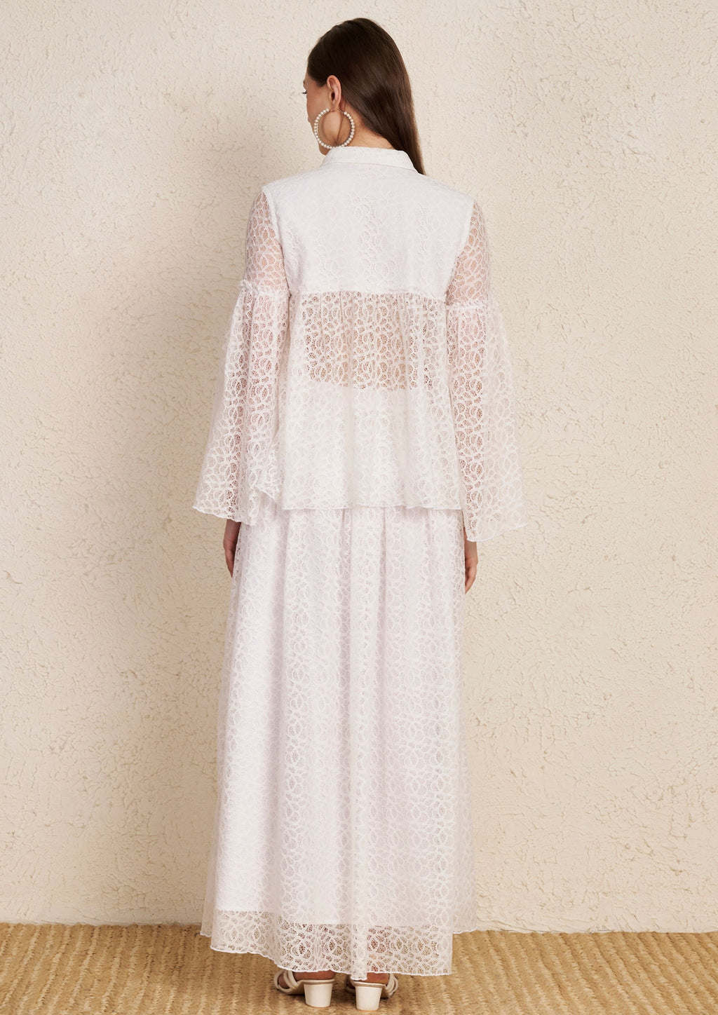 White Lace Top & Flared Skirt