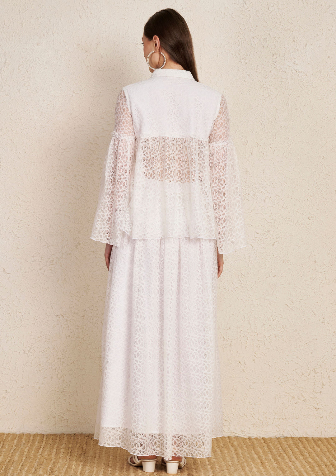 White Lace Top & Flared Skirt