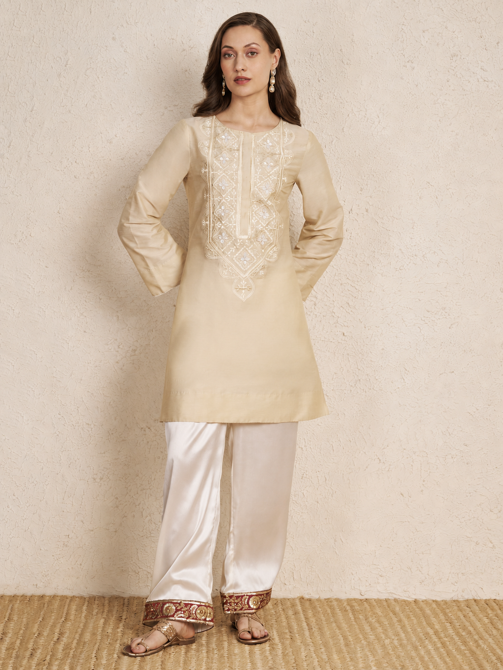 Ivory PST Kurta Set with Satin Pants