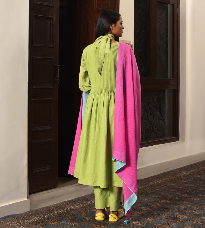Pastel Madeow Khadi Pleated A-line kurta set