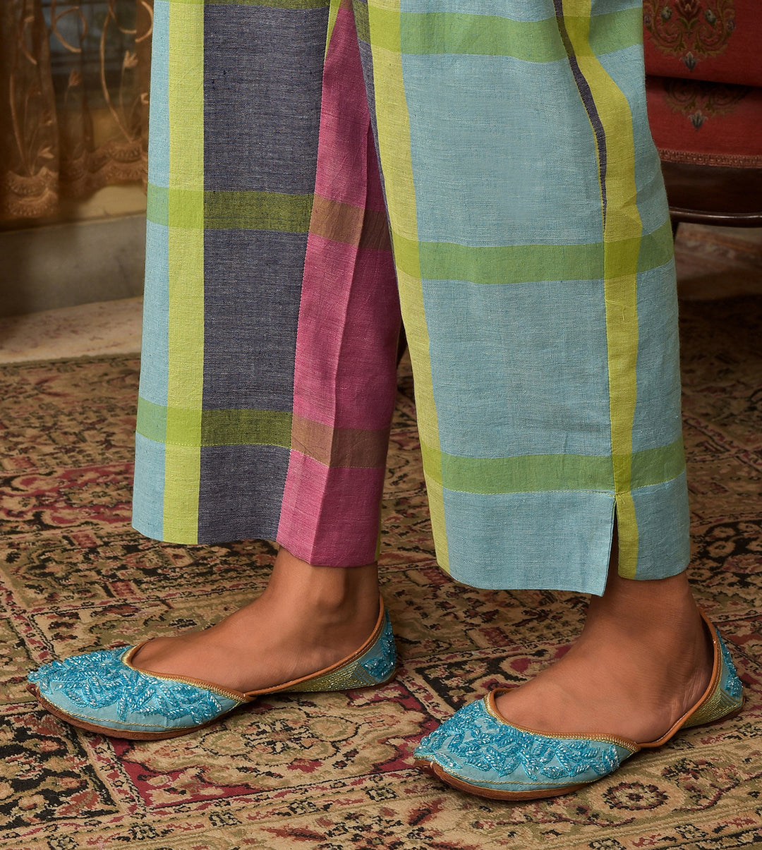 Off white pretty kurta with checkered pant set