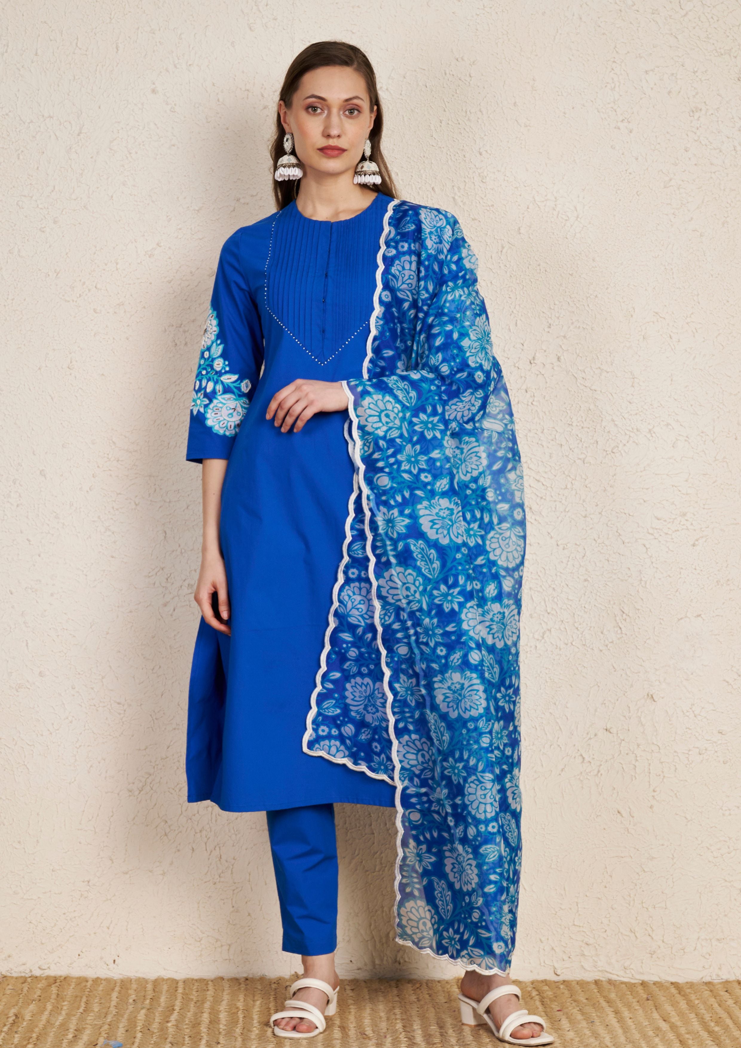 Cobalt Blue Cotton Kurta Set