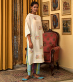 Raass Off-White Cotton Kurta with Checkered Pant Set