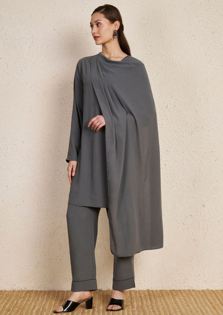 Minimal Grey Draped Kurta Set
