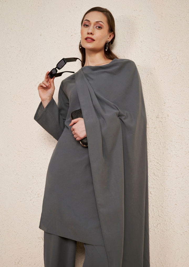 Minimal Grey Draped Kurta Set