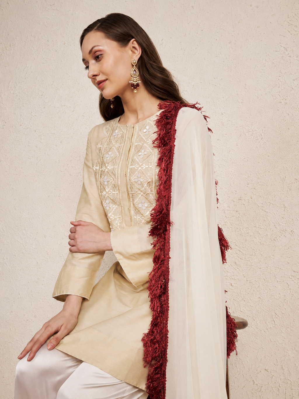 Ivory PST Kurta Set with Satin Pants