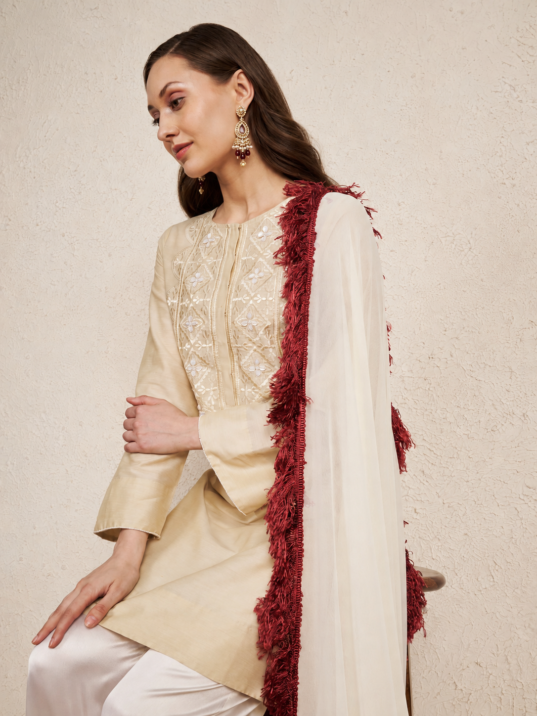 Ivory PST Kurta Set with Satin Pants