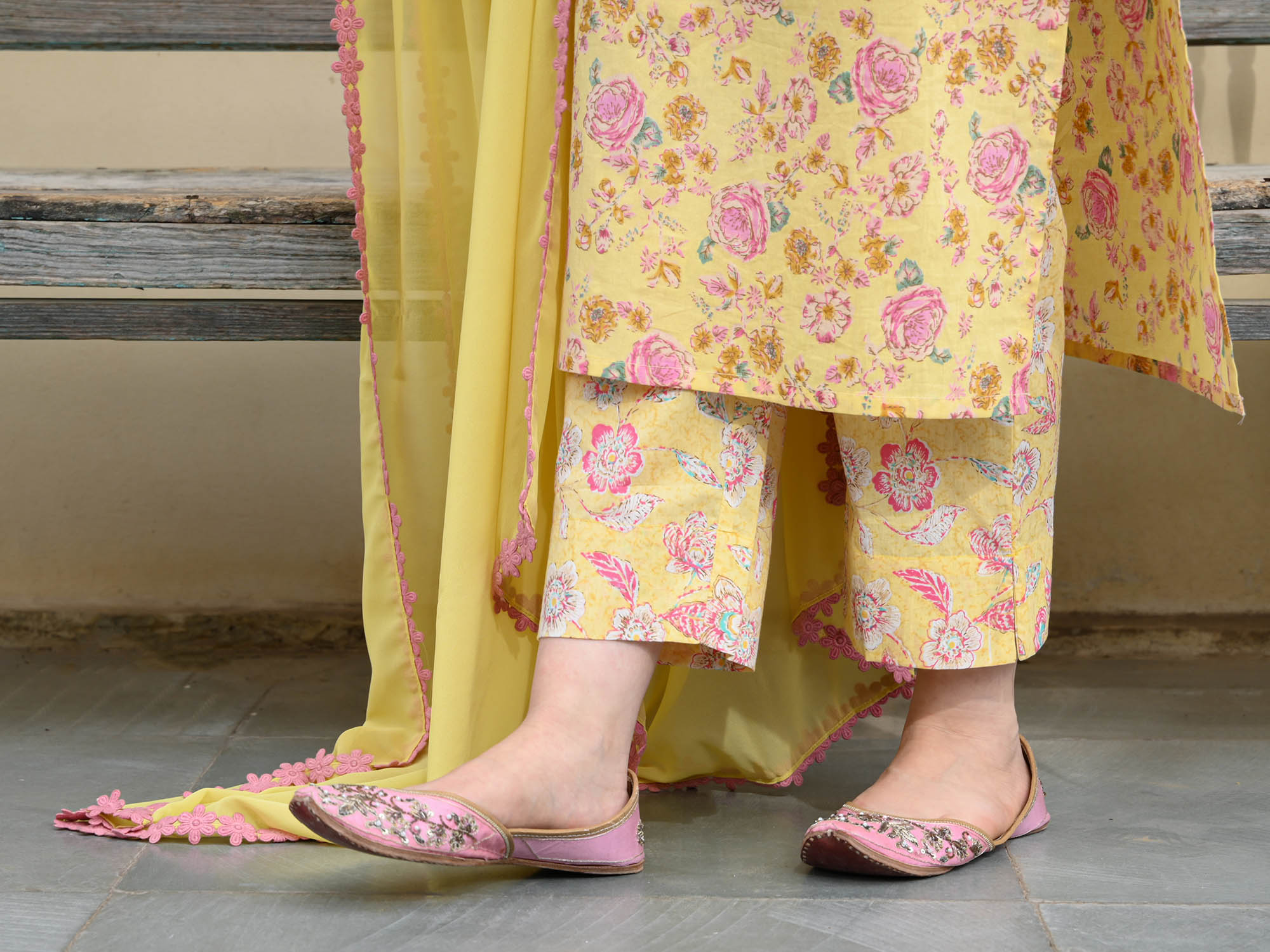 Pastel Yellow Floral Printed Kurta Set