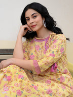 Pastel Yellow Floral Printed Kurta Set