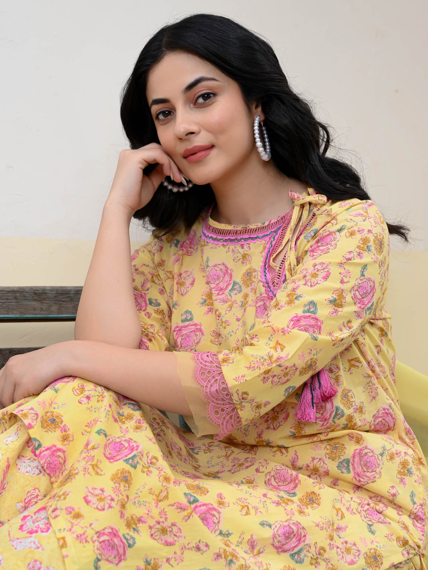 Pastel Yellow Floral Printed Kurta Set