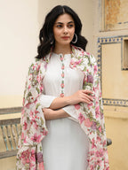 Floral Georgette Embroidered Cotton Kurta Pant Dupatta Set