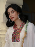 Schiffli Cotton Kurta Set with Multicolored Tassel Dupatta
