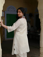 Schiffli Cotton Kurta Set with Multicolored Tassel Dupatta