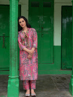 Flamingo Pink Printed Cotton Kurta & Pant Set