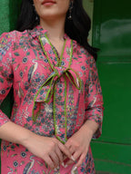 Flamingo Pink Printed Cotton Kurta & Pant Set