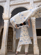 Off-White Floral Cotton Straight  Kurta Set