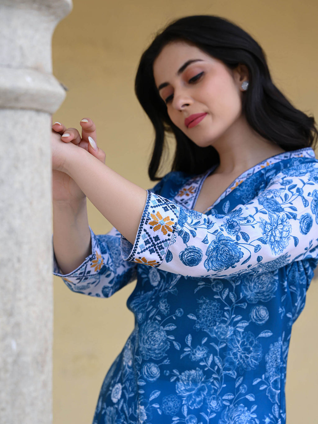 Blue Floral Printed Cotton Kurta Set