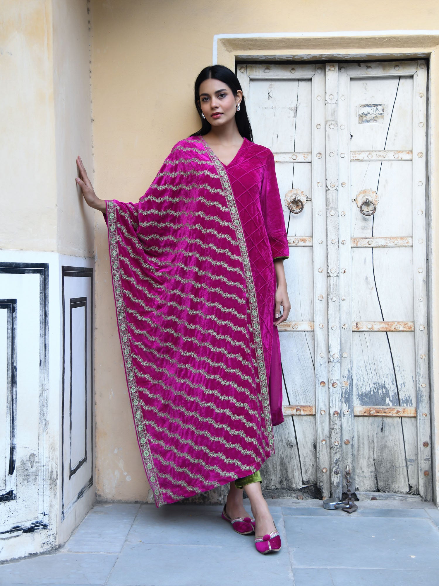 Sparkling & Classy Rani Pink Velvet Ensemble