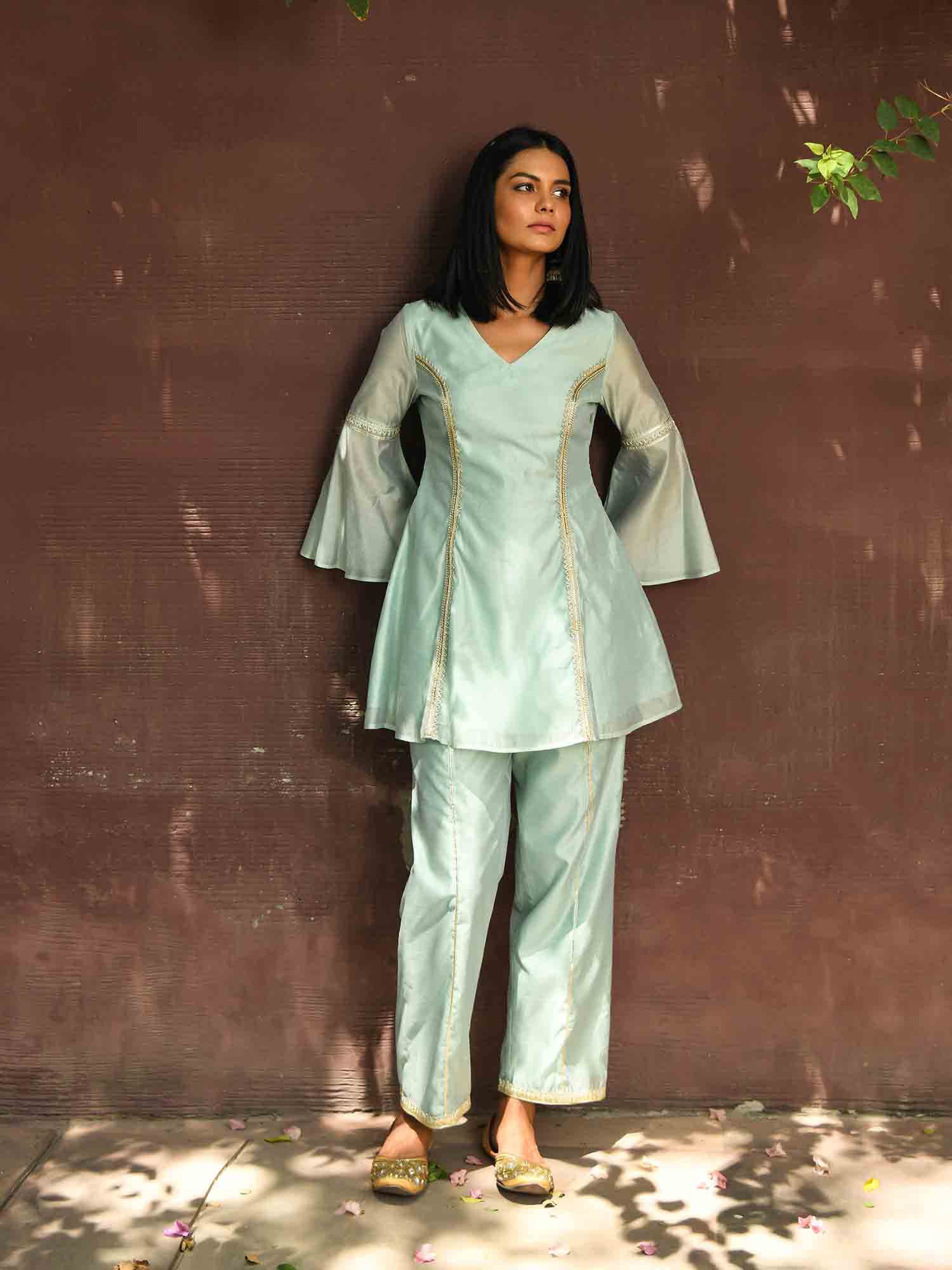 Pastel Mint  Georgette Short Kurti Set