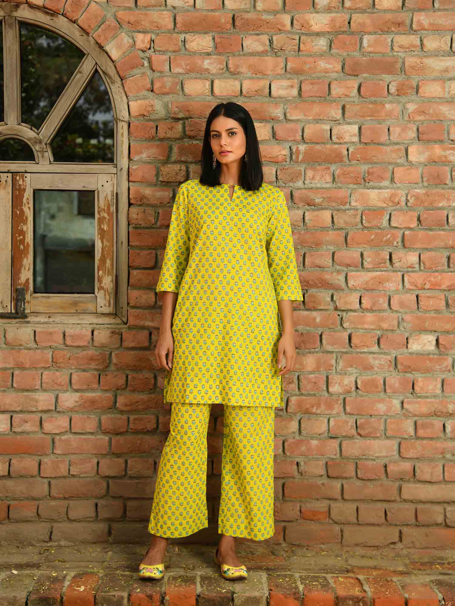Lime Green Short Kurti Set