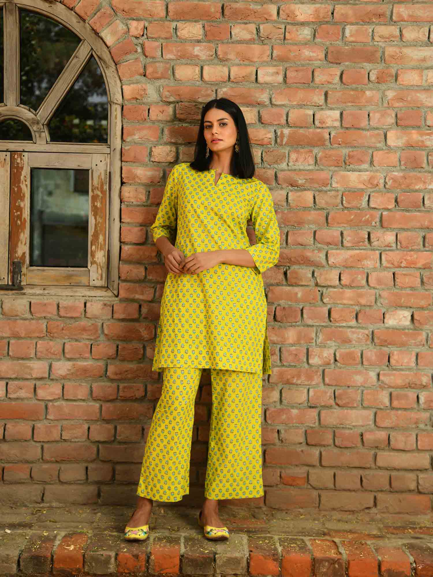 Lime Green Short Kurti Set