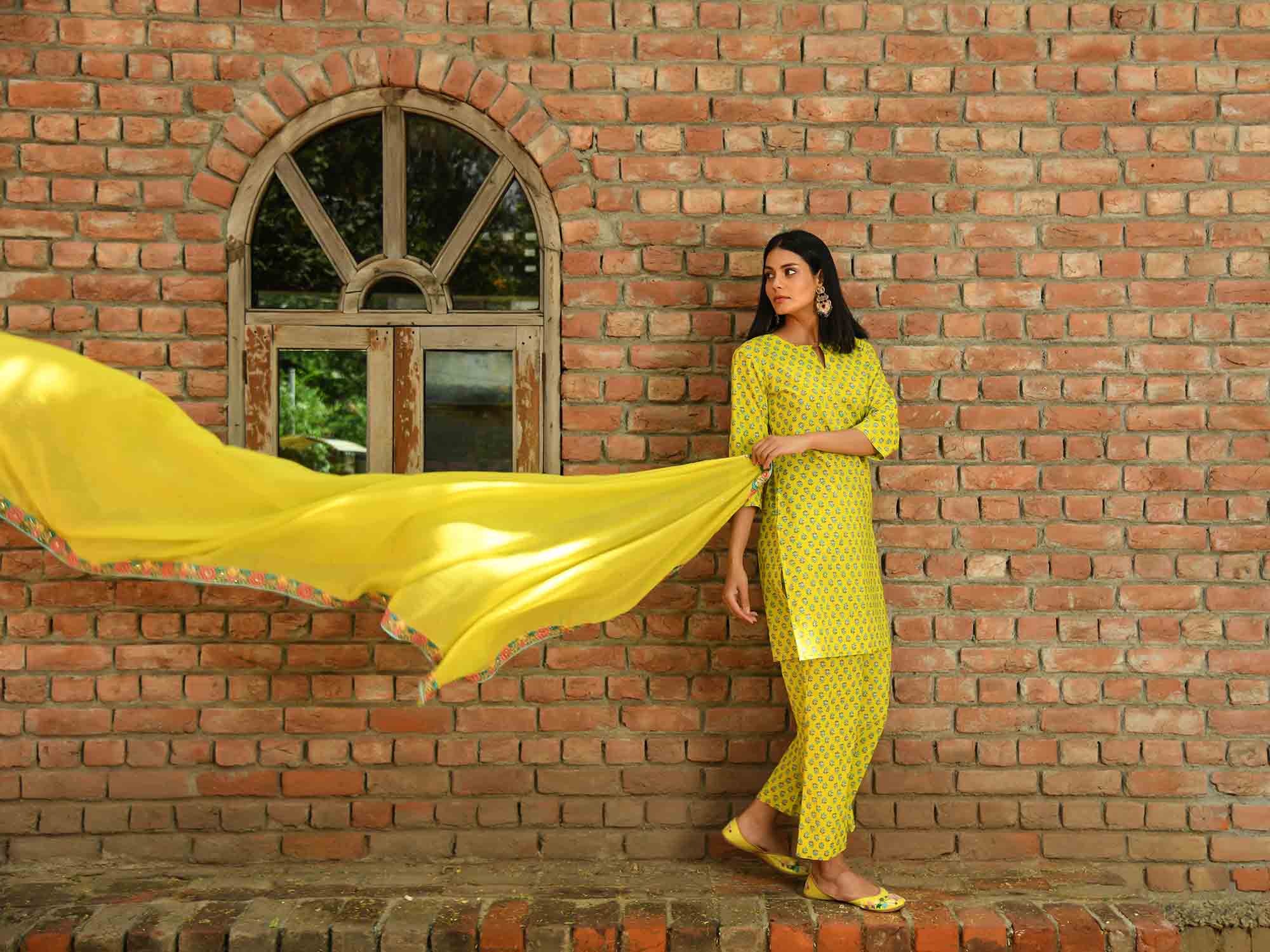 Lime Green Short Kurti Set