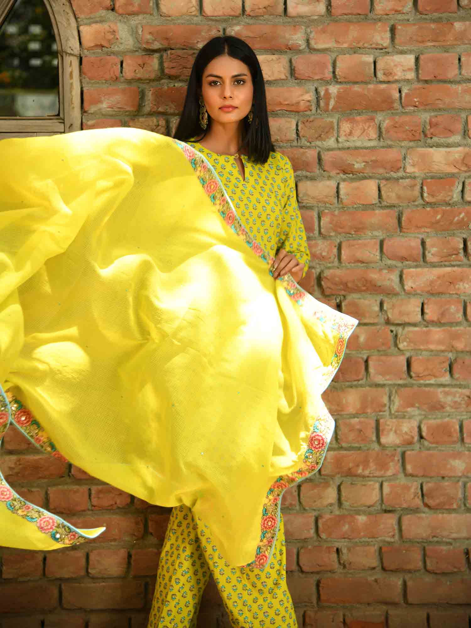 Lime Green Short Kurti Set