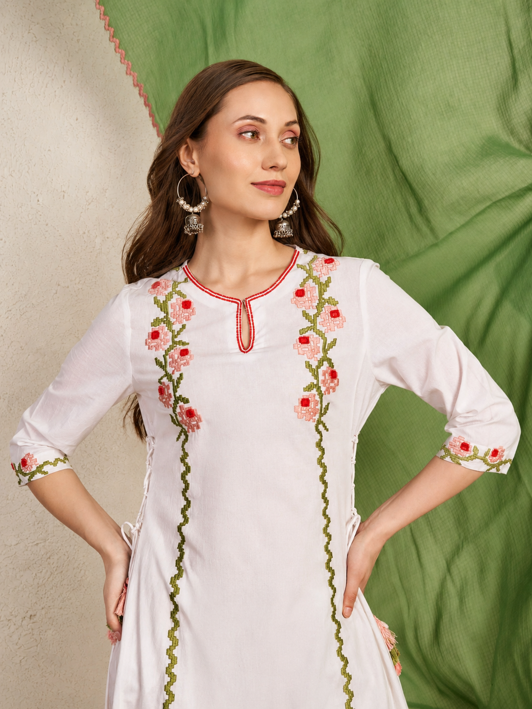 Ivory Floral Embroidered Kurta Set