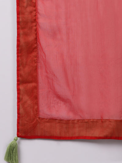 Maroon Ikat A Line Kurta And Pant With Dupatta & Camisole