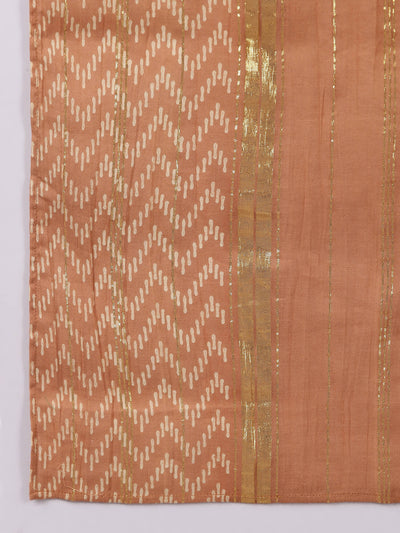 Beige Kalidaar Kurta With Churidar & Inner With Dupatta