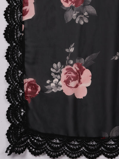 Black Short Floral Georgette Kurta And Pant With Dupatta & Camisole