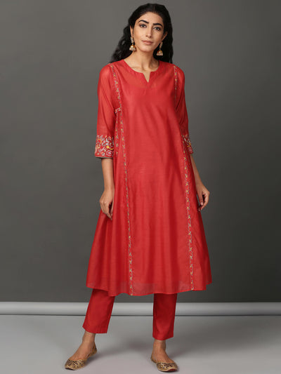 Coral Chanderi Kalidaar Kurta & Pants Set